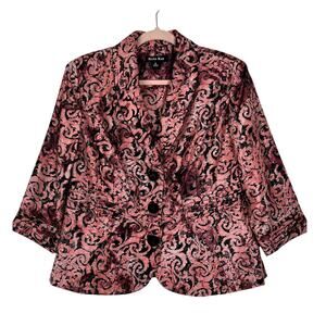 Dana Kay Pink Black Paisley Design 3/4 Sleeve Closure Lightweight Blazer Size 12